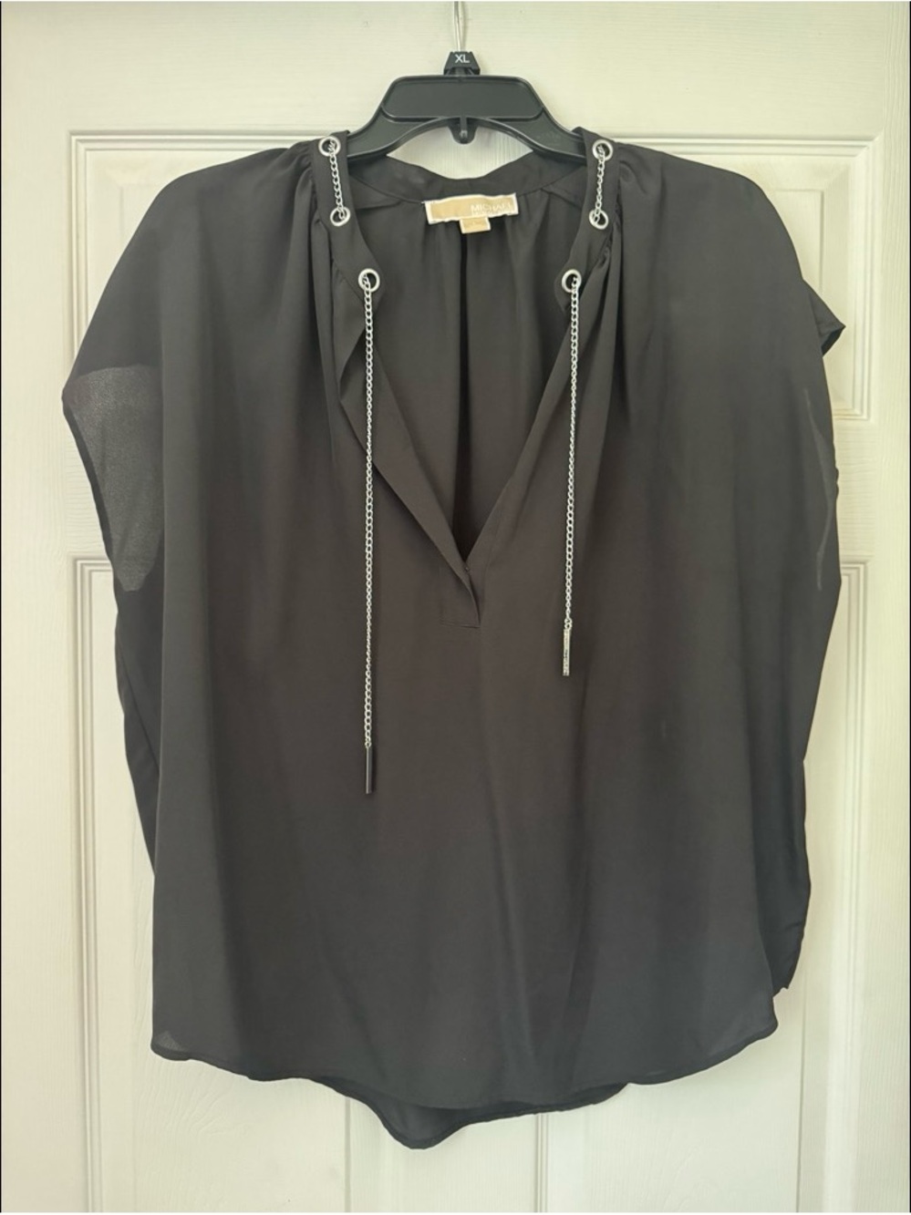 Michael Kors Black Chain-Tie Sheer Blouse